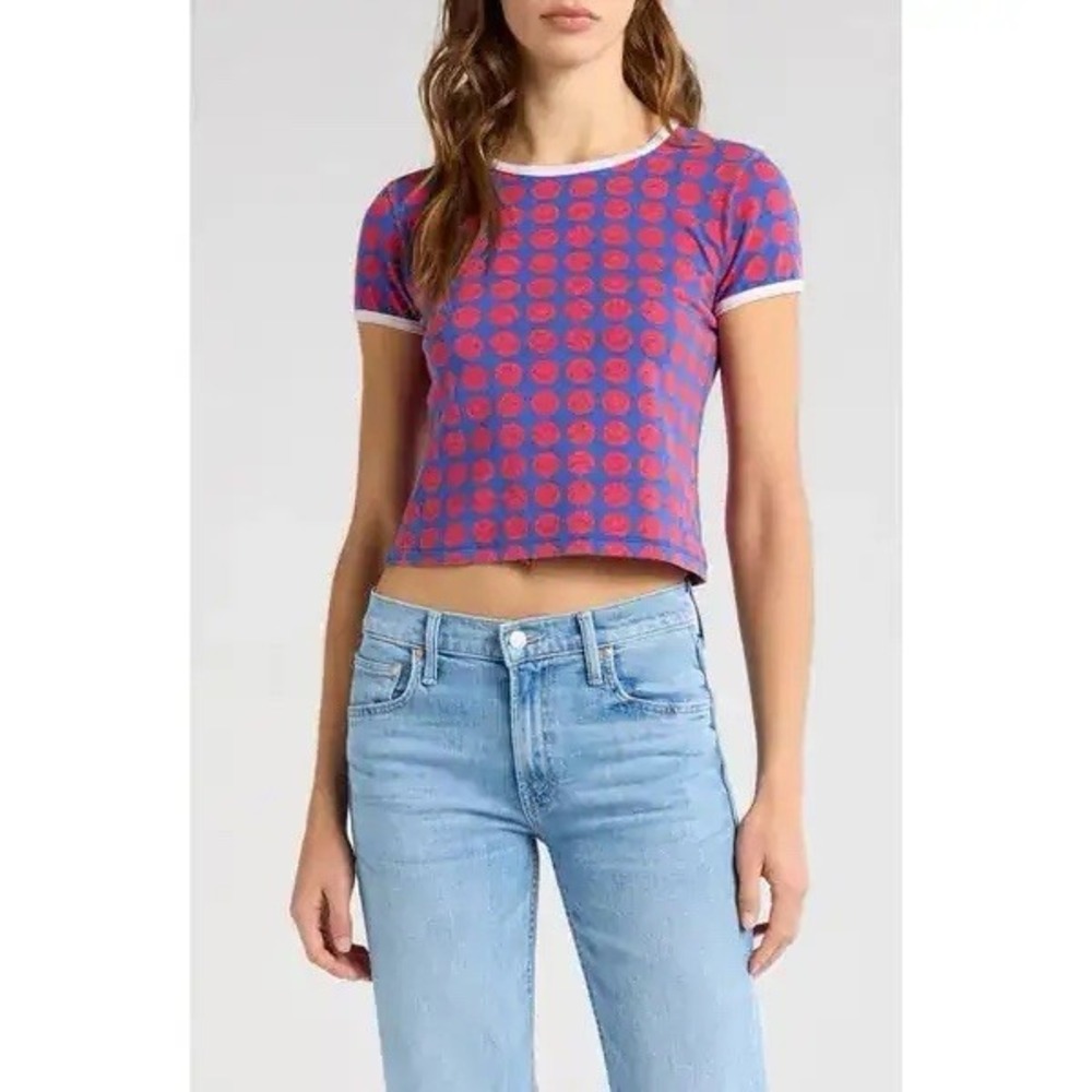 Mother The Itty Bitty Ringer Tee In Happy Go Lucky Sz M Preppy Luxury $105